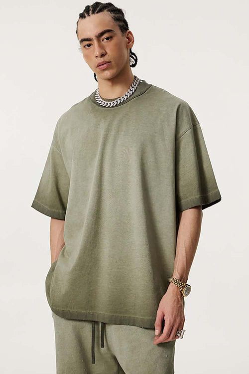 Vintage Distressed Drop-Shoulder Tee - Washed Military Green