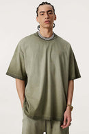 Vintage Distressed Drop-Shoulder Tee - Washed Military Green