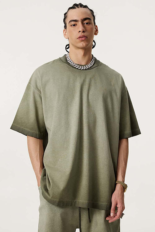 Vintage Distressed Drop-Shoulder Tee - Washed Military Green