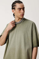 Vintage Distressed Drop-Shoulder Tee - Washed Military Green