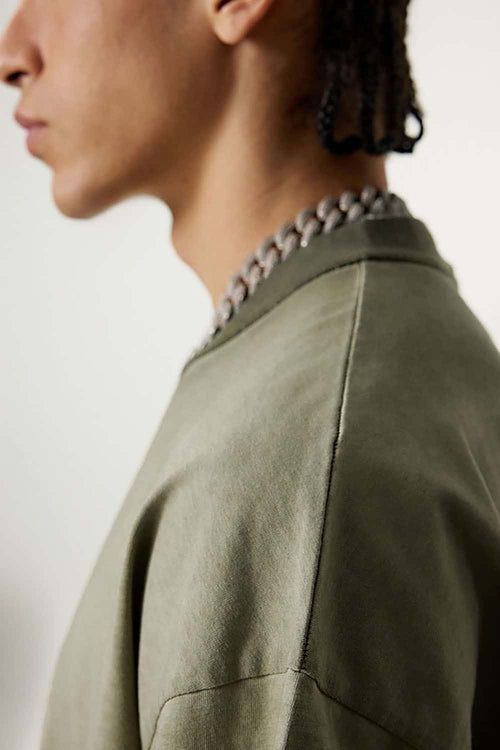 Vintage Distressed Drop-Shoulder Tee - Washed Military Green