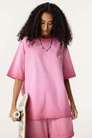 Vintage Distressed Drop-Shoulder Tee - Washed Rose Red