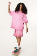 Vintage Distressed Drop-Shoulder Tee - Washed Rose Red