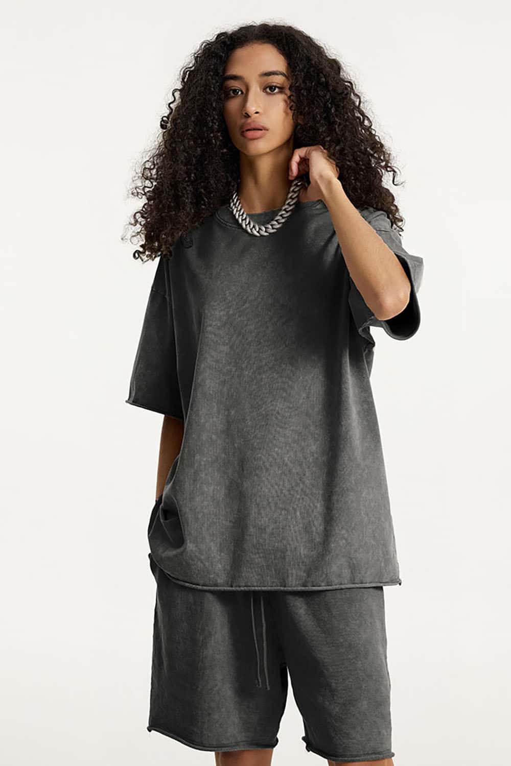 Wax-Dyed Washed T-Shirt with Loose Fit and Vintage Raw Edges