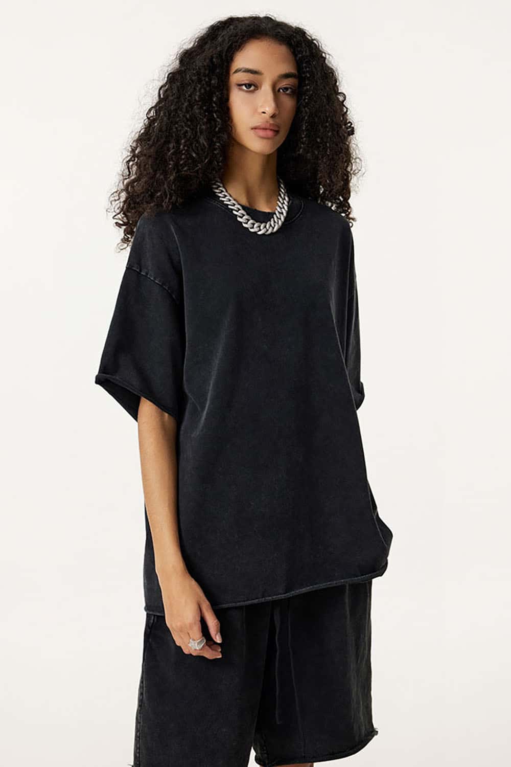 Wax-Dyed Washed T-Shirt with Loose Fit and Vintage Raw Edges