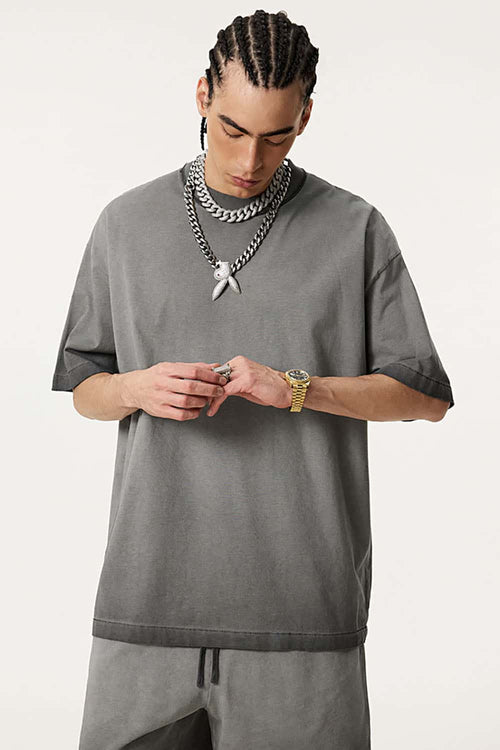 Heavyweight Washed Vintage Cotton Tee - Washed Gray
