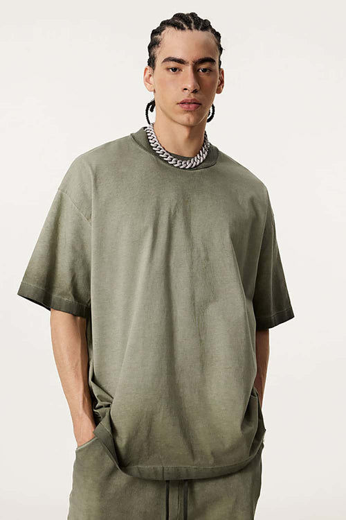 Heavyweight Washed Vintage Cotton Tee - Washed Military Green