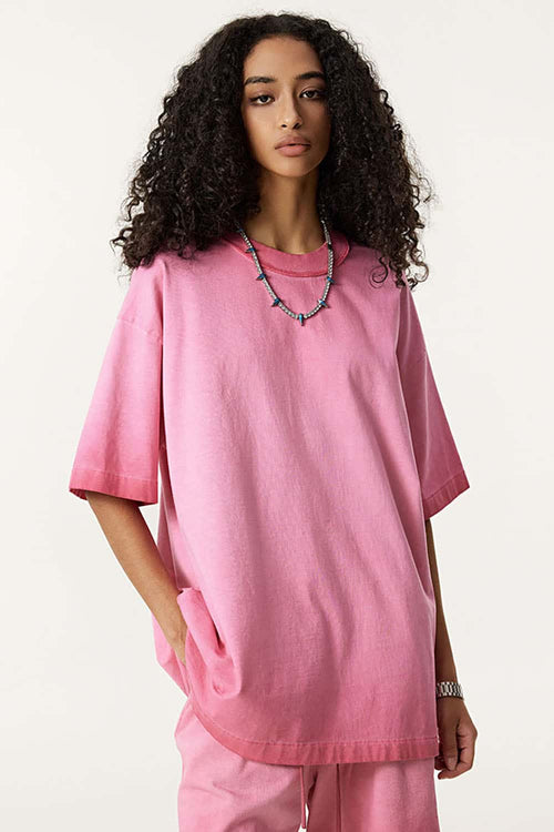 Heavyweight Washed Vintage Cotton Tee - Washed Rose Red