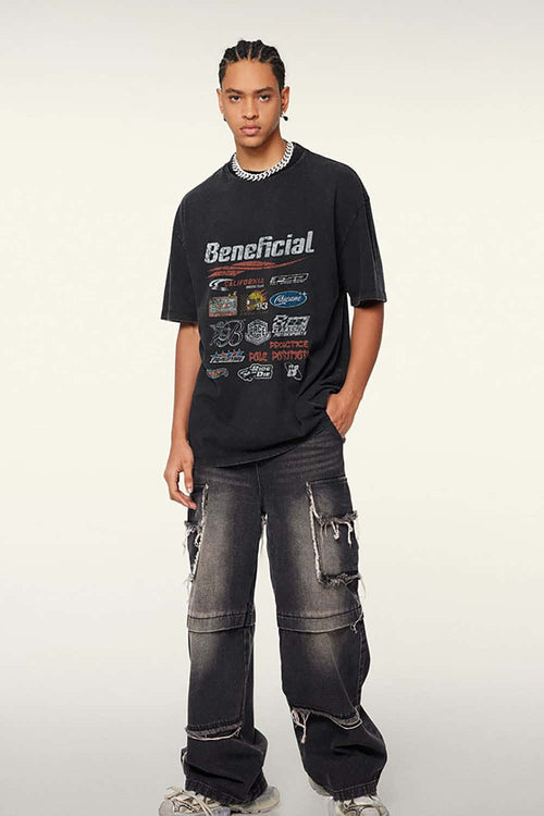 Vintage Racing Graphic Distressed Tee - Fried Snowflakes