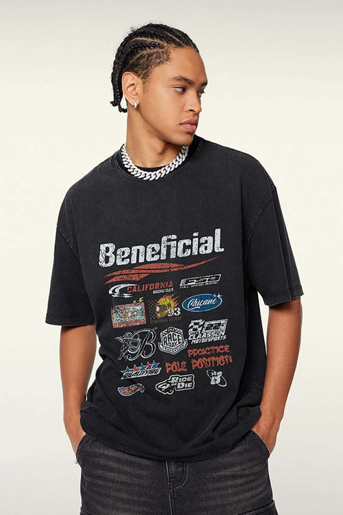 Vintage Racing Graphic Distressed Tee - Fried Snowflakes