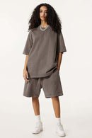 Heavyweight Distressed Washed Cotton Tee - Coffee