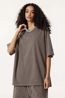 Heavyweight Distressed Washed Cotton Tee - Coffee