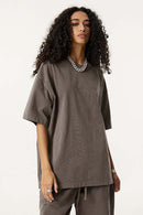 Heavyweight Distressed Washed Cotton Tee - Coffee