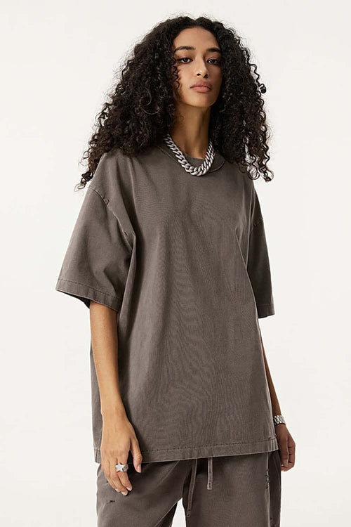 Heavyweight Distressed Washed Cotton Tee - Coffee