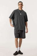 Heavyweight Distressed Washed Cotton Tee - Dark Gray