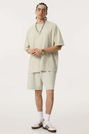 Heavyweight Distressed Washed Cotton Tee - Gray Apricot