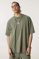 Heavyweight Distressed Washed Cotton Tee - Grayish Green