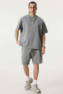 Heavyweight Distressed Washed Cotton Tee - Medium Gray
