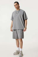 Heavyweight Distressed Washed Cotton Tee - Medium Gray