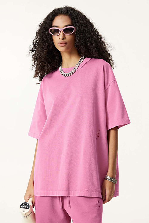 Heavyweight Distressed Washed Cotton Tee - Rose Pink