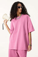 Heavyweight Distressed Washed Cotton Tee - Rose Pink
