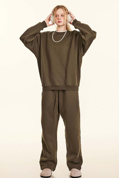 Heavyweight Fleece Loose-Fit Sweatshirt - Brown