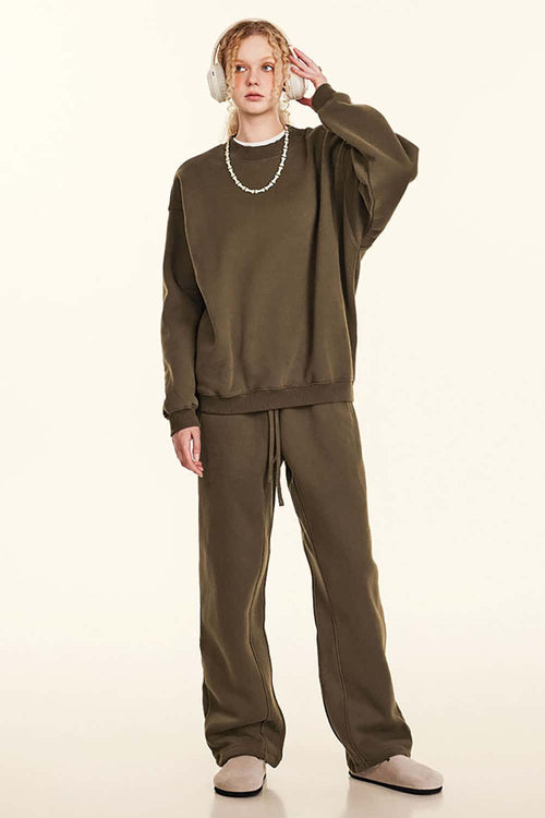 Heavyweight Fleece Loose-Fit Sweatshirt - Brown