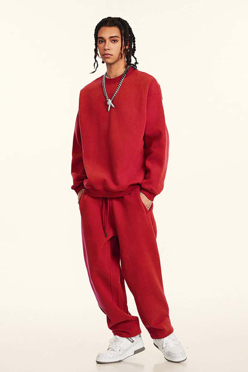 Heavyweight Fleece Loose-Fit Sweatshirt - Red