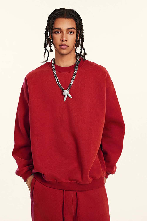 Heavyweight Fleece Loose-Fit Sweatshirt - Red