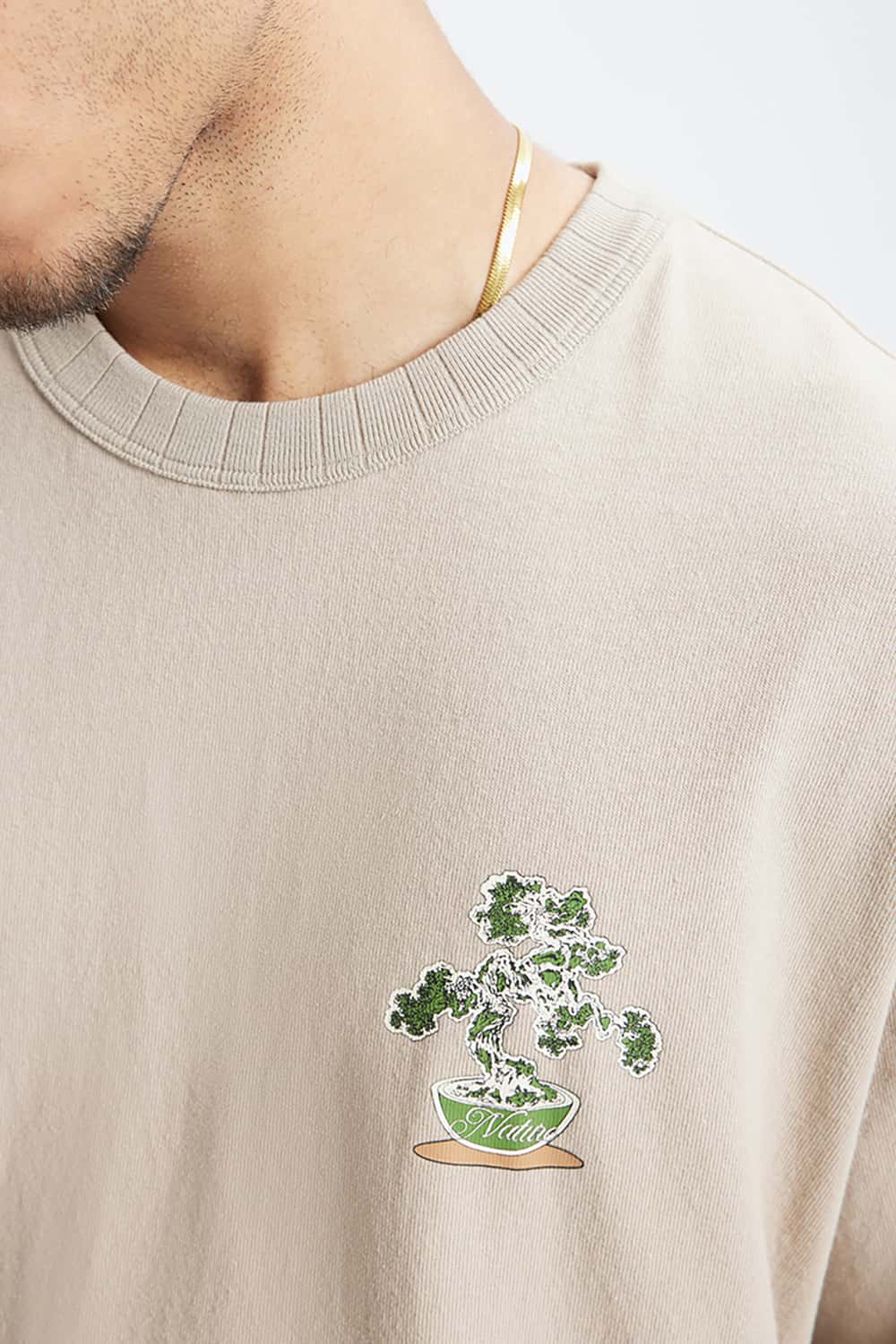 250G Vintage Plant Print Heavyweight Casual T-Shirt