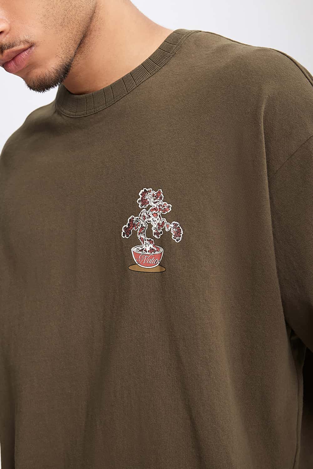 250G Vintage Plant Print Heavyweight Casual T-Shirt