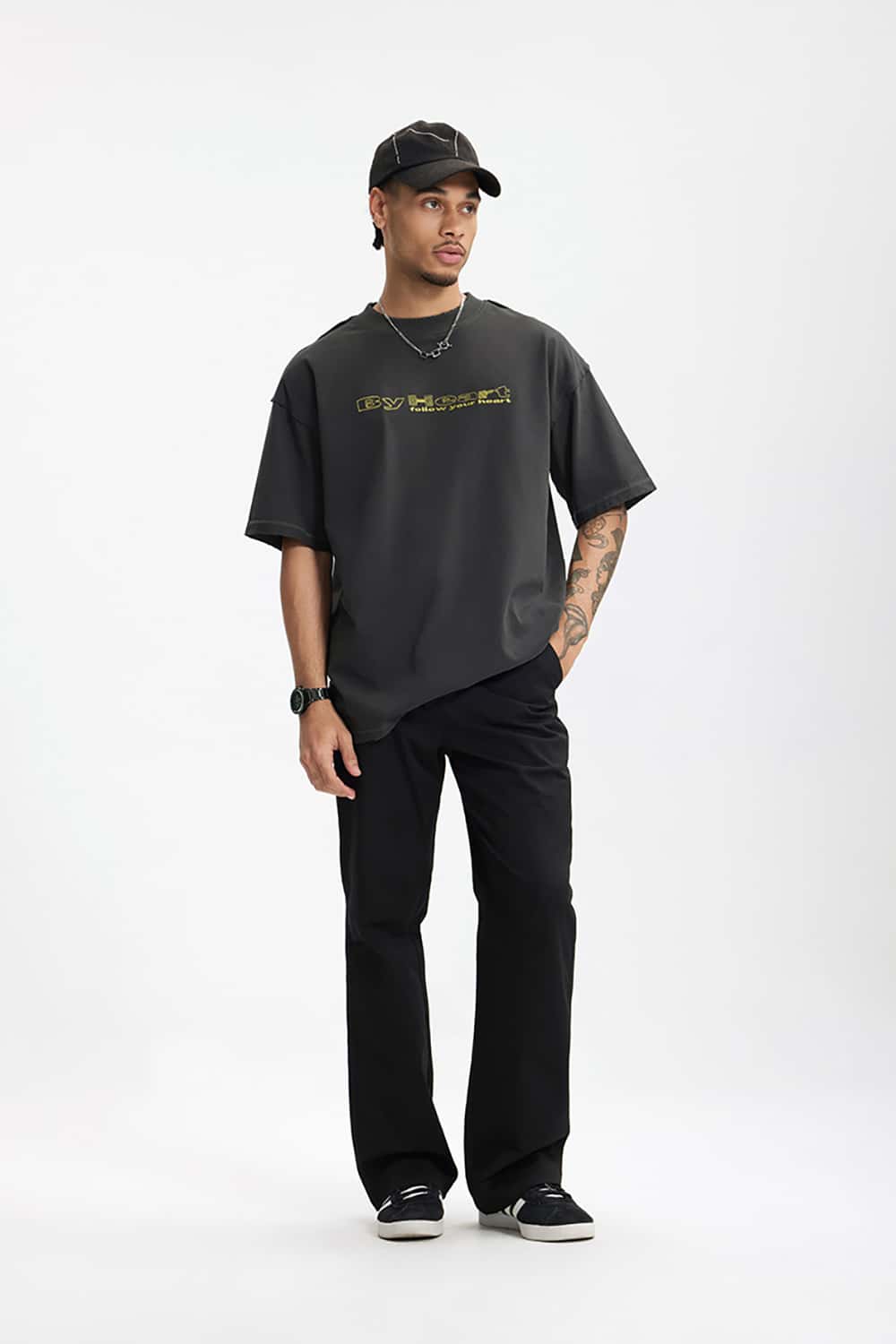 260G Distressed Wash Embroidered Vintage Heavyweight T-Shirt