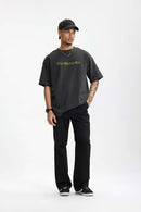 Distressed Washed Heavyweight Embroidered Tee - Iron Gray