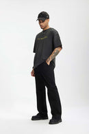 Distressed Washed Heavyweight Embroidered Tee - Iron Gray