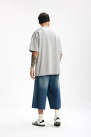 Distressed Washed Heavyweight Embroidered Tee - Oat Gray