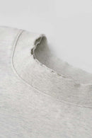 Distressed Washed Heavyweight Embroidered Tee - Oat Gray