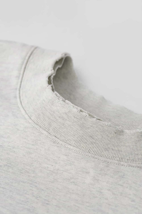 Distressed Washed Heavyweight Embroidered Tee - Oat Gray