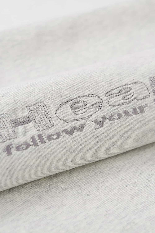 Distressed Washed Heavyweight Embroidered Tee - Oat Gray