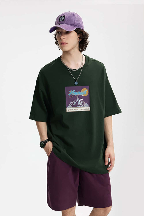 Relaxed Fit Metallic Graphic Tee - Green