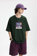 Relaxed Fit Metallic Graphic Tee - Green