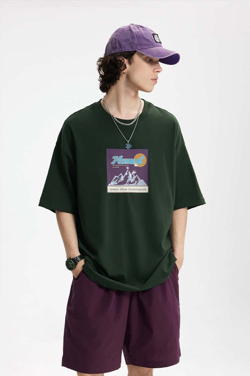 Relaxed Fit Metallic Graphic Tee - Green