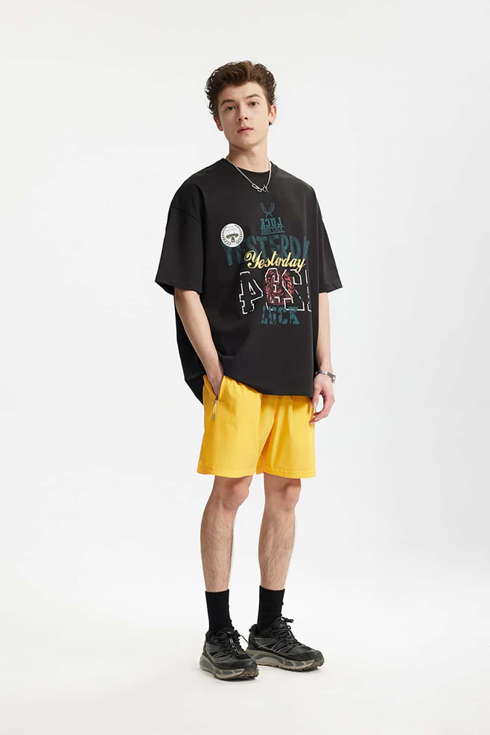 265G Vintage Print Heavyweight Loose Crew Neck T-Shirt