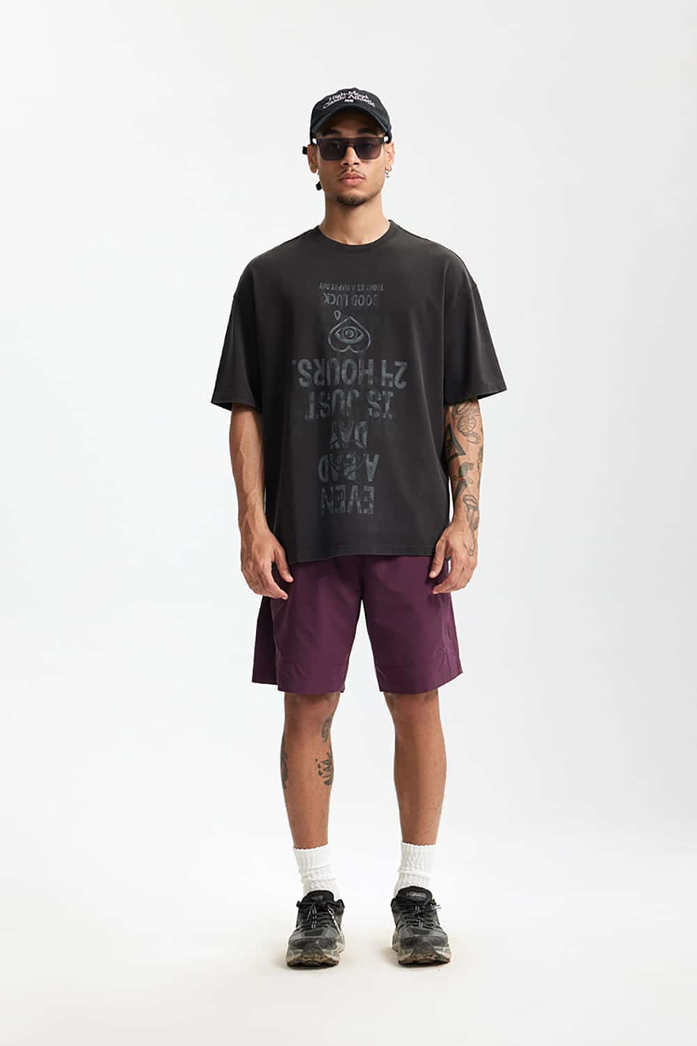 265G Letter Print Heavyweight Loose Crew Neck T-Shirt