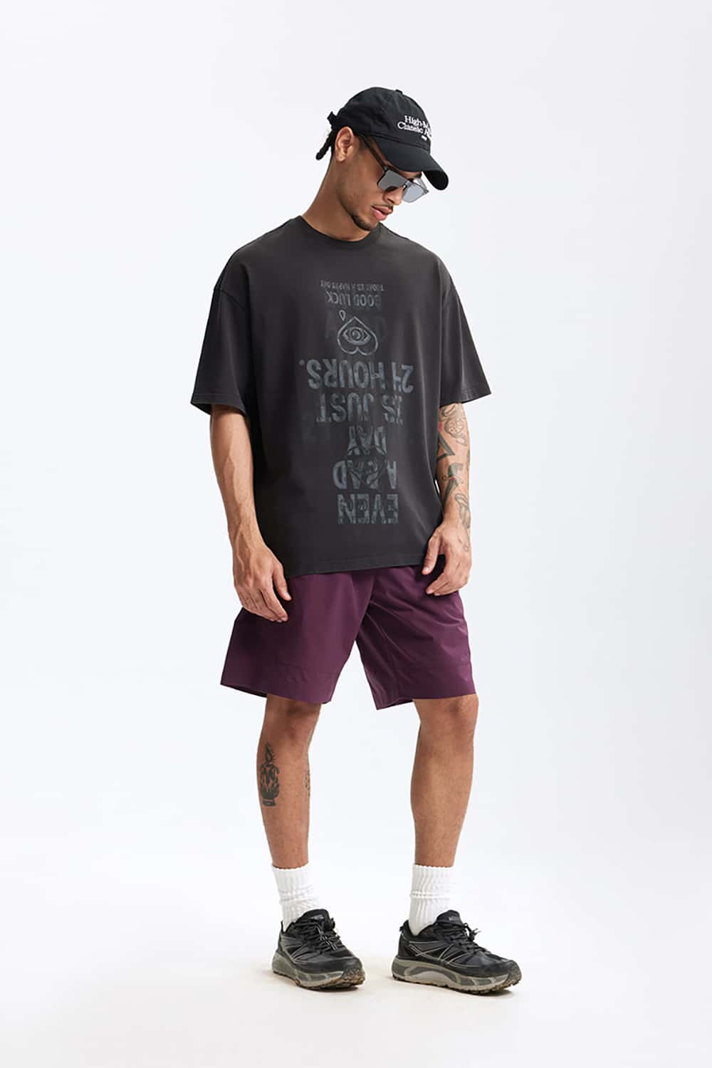 265G Letter Print Heavyweight Loose Crew Neck T-Shirt