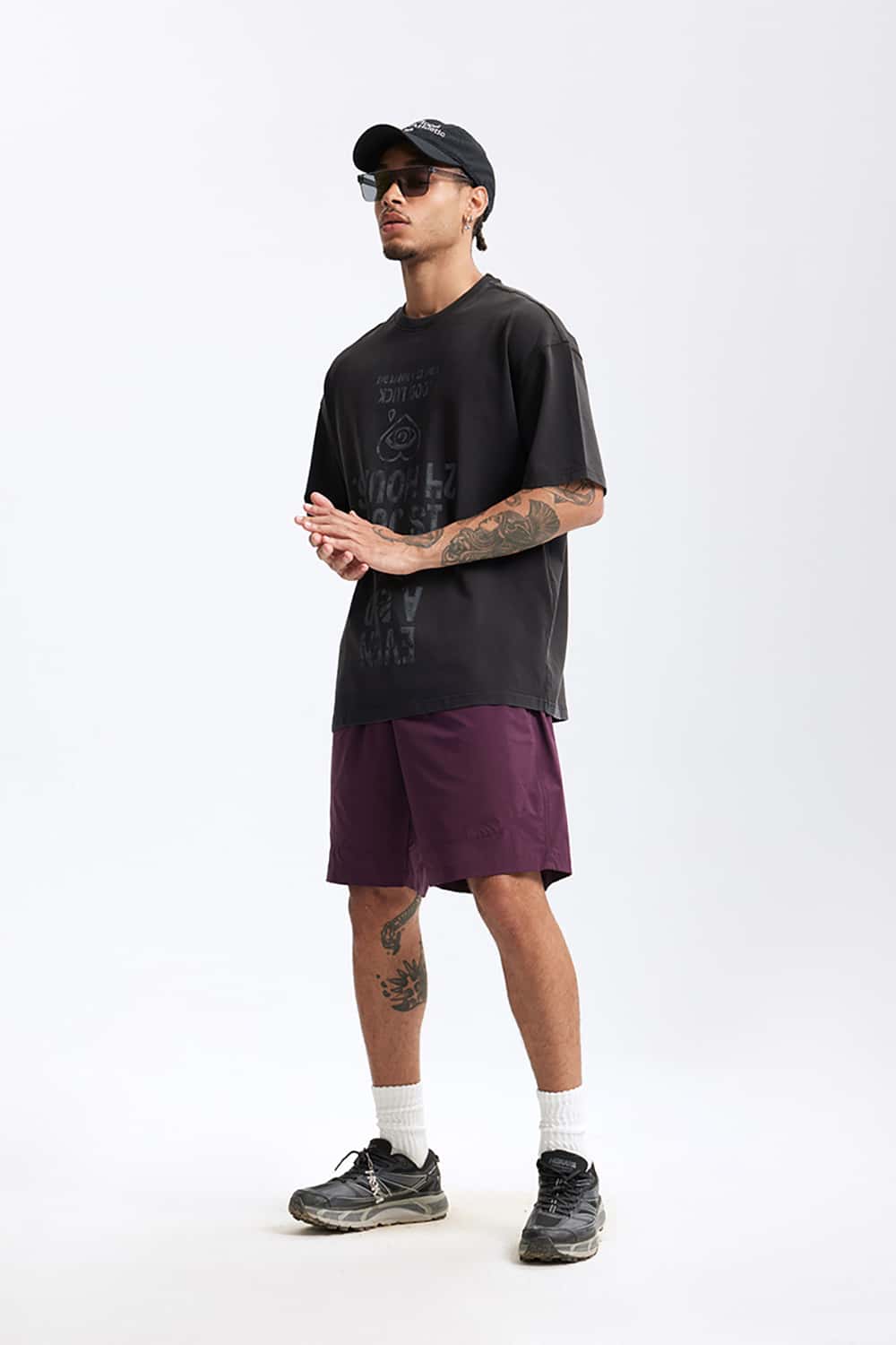 265G Letter Print Heavyweight Loose Crew Neck T-Shirt
