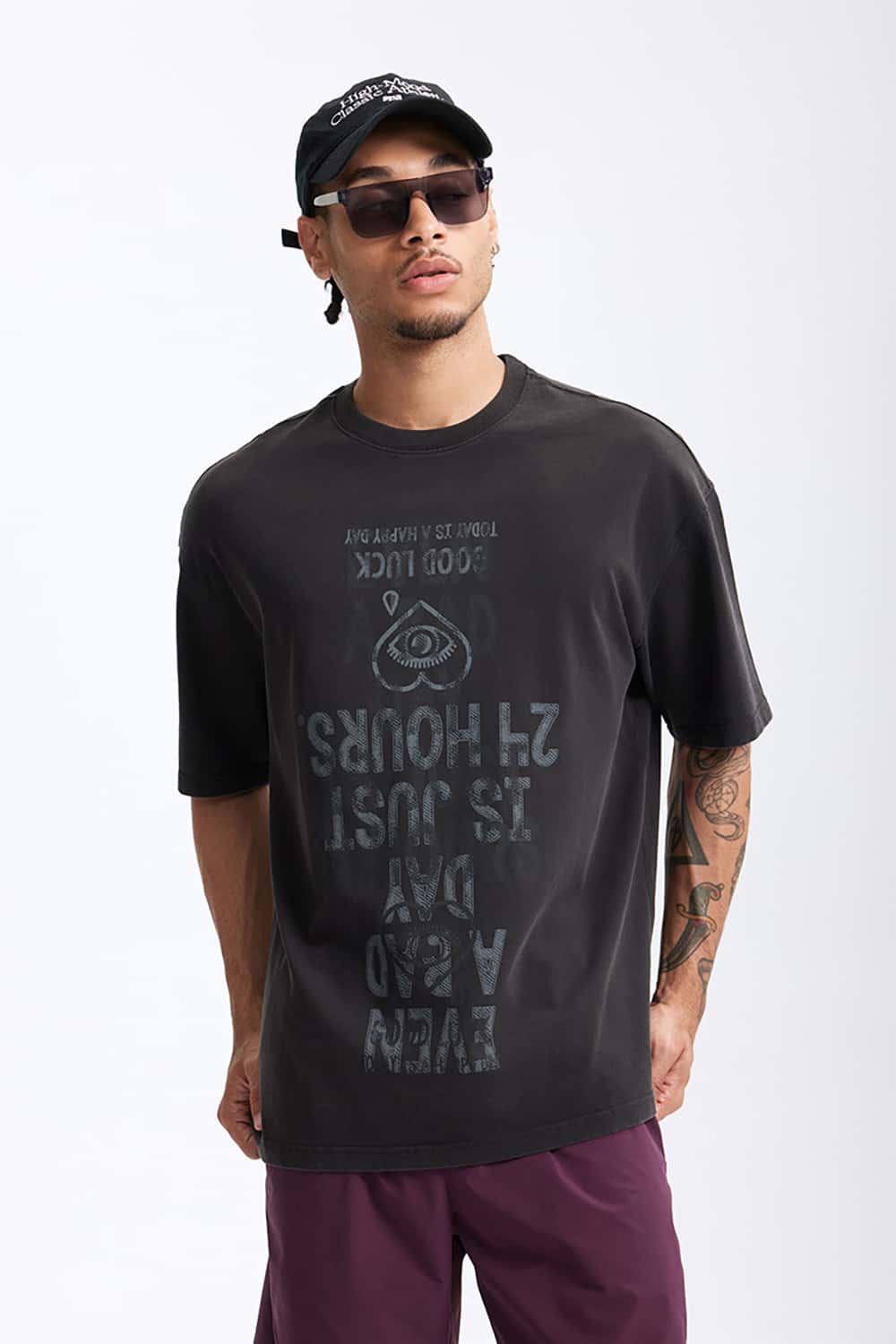 265G Letter Print Heavyweight Loose Crew Neck T-Shirt