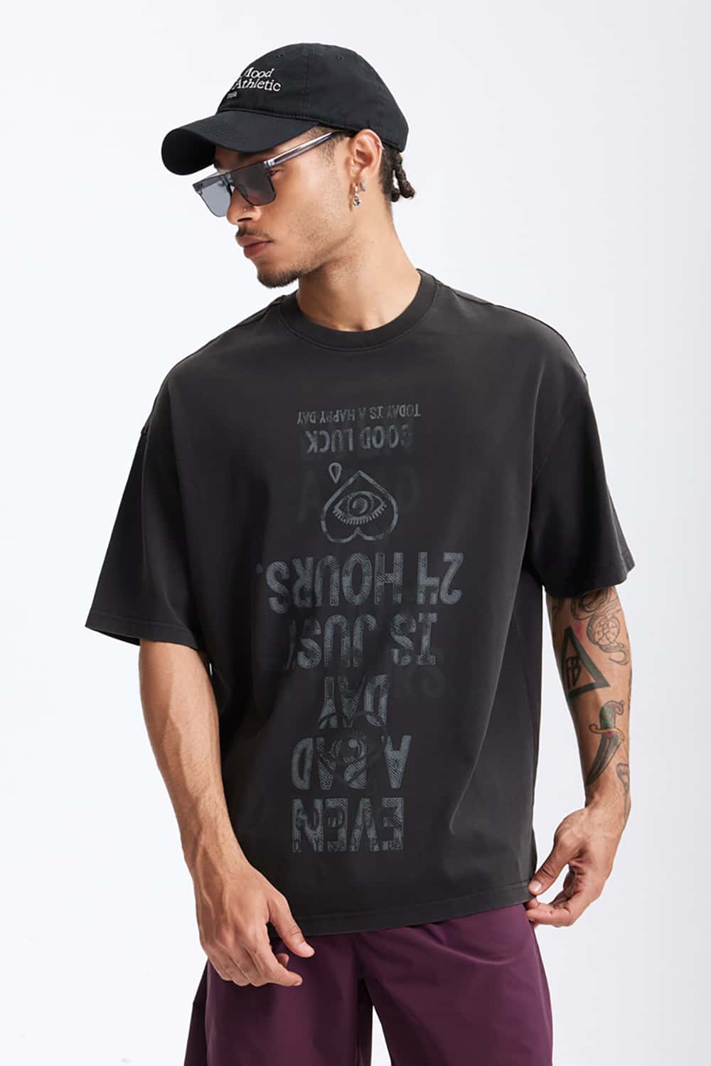 265G Letter Print Heavyweight Loose Crew Neck T-Shirt