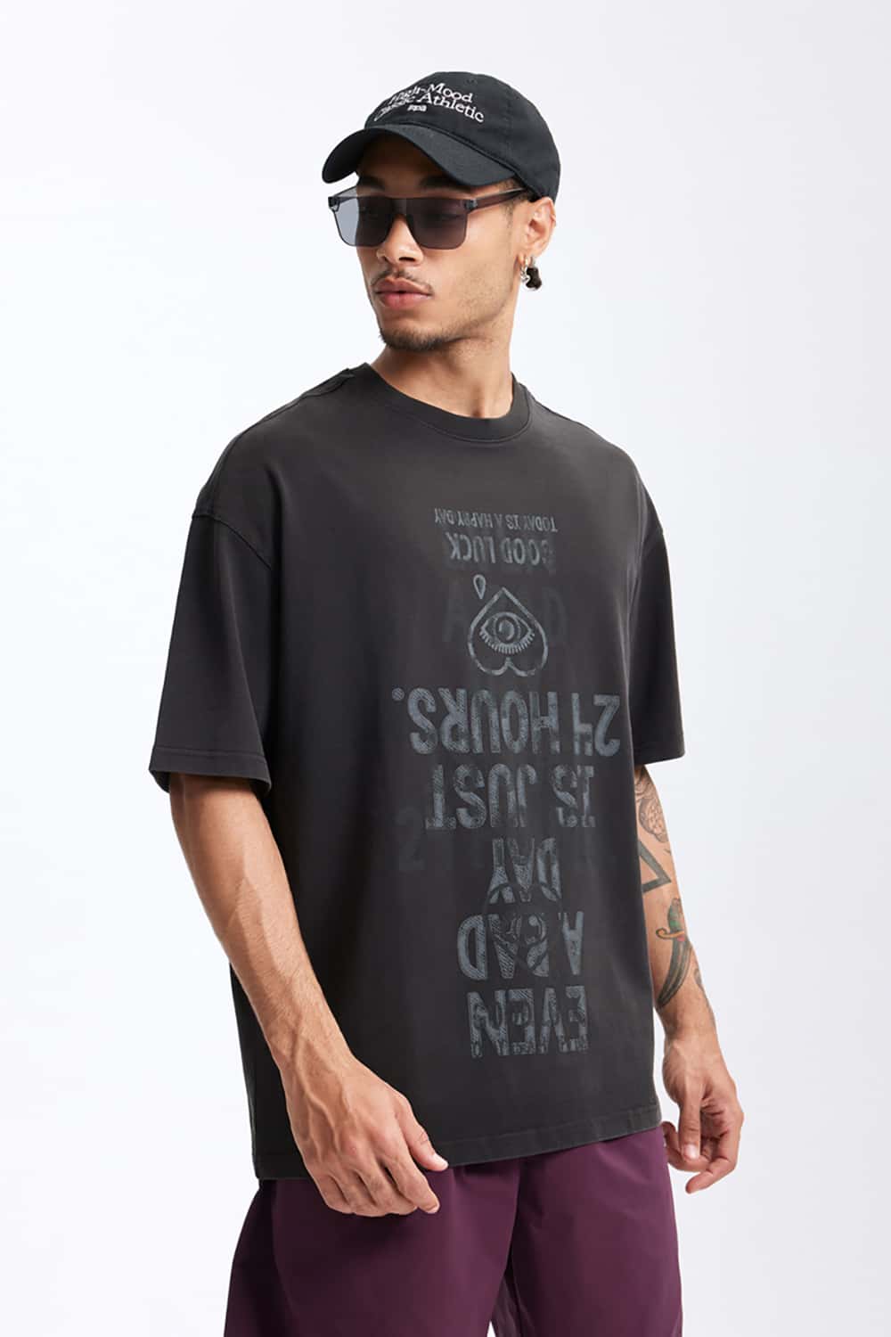 265G Letter Print Heavyweight Loose Crew Neck T-Shirt