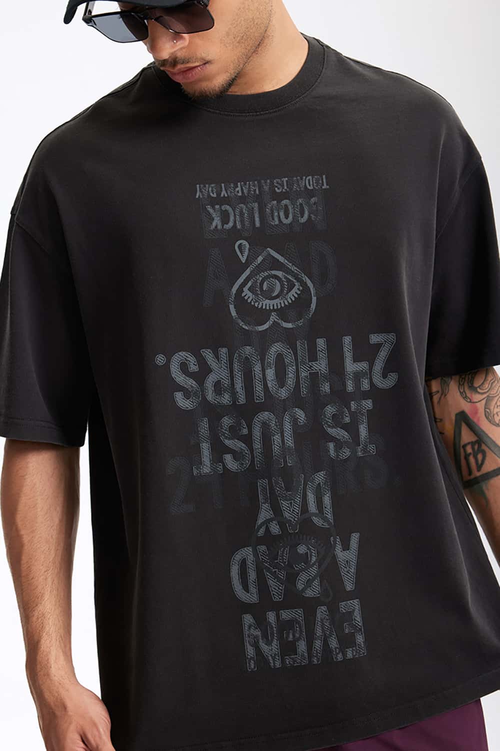 265G Letter Print Heavyweight Loose Crew Neck T-Shirt