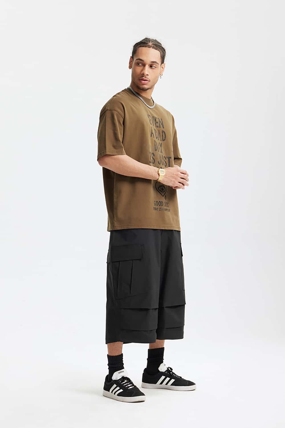 265G Letter Print Heavyweight Loose Crew Neck T-Shirt